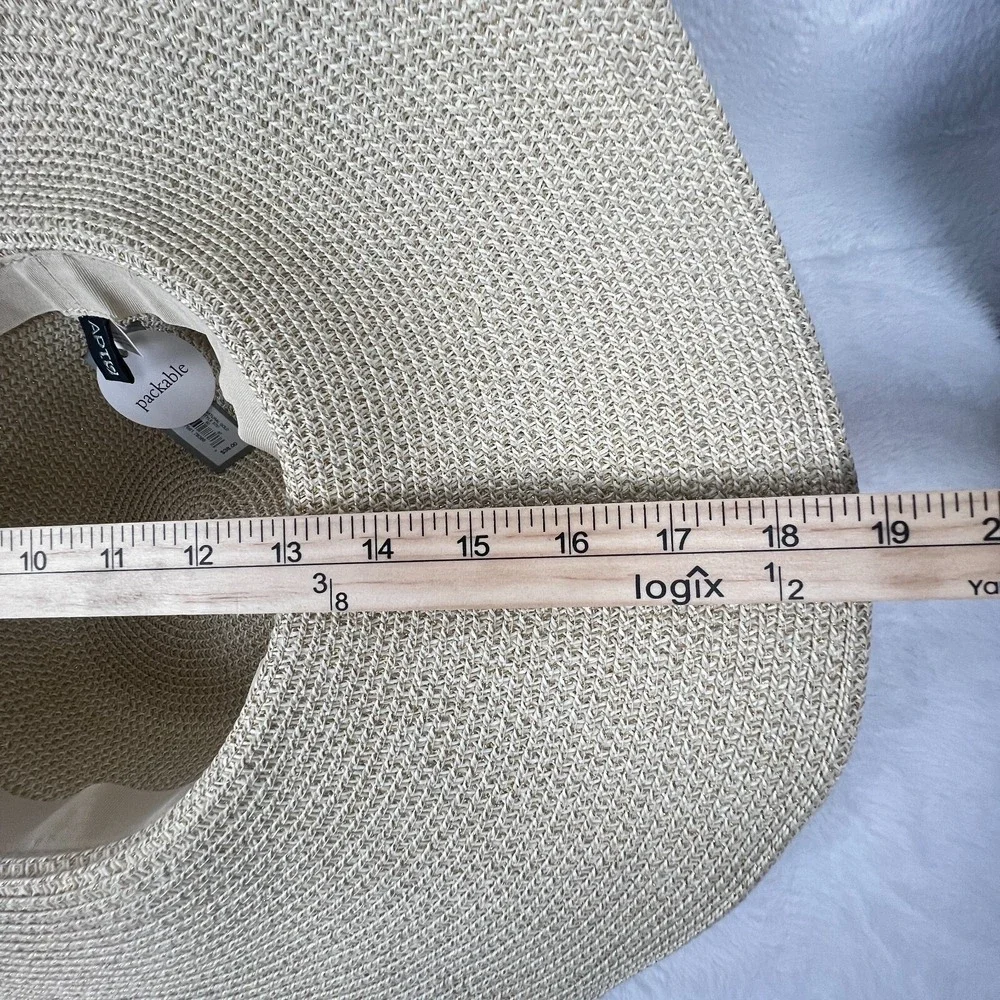 Womens Hat Wide Brim Gold White APT9 Decorative Band Sun‎ Beach Vacation Party